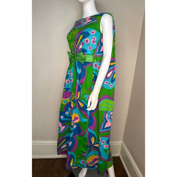 Vintage 1960s Psychedelic Butterfly Maxi Dress Alice Polynesian Fashions Size XS - Picture 5 of 13